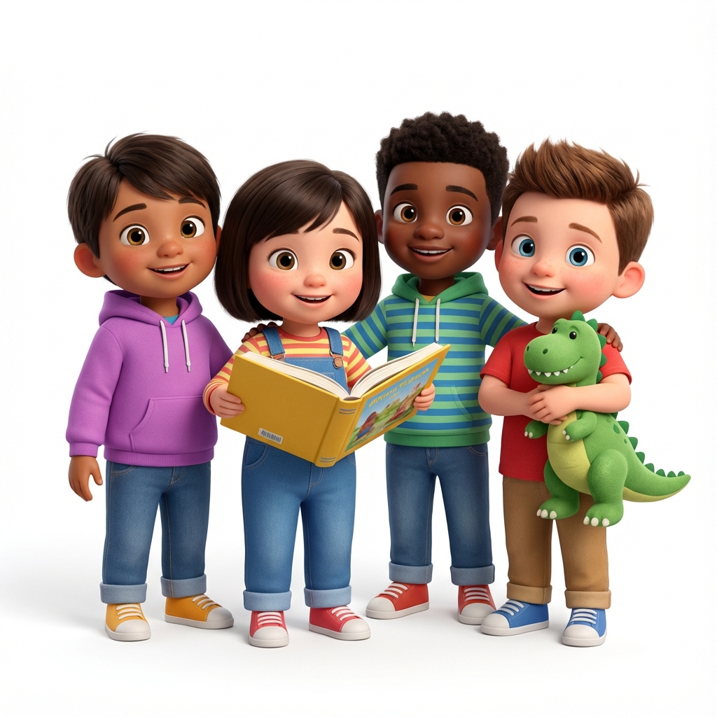 Happy children learning and playing in a sunny room